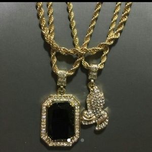 14K gold plated iced out chains combo